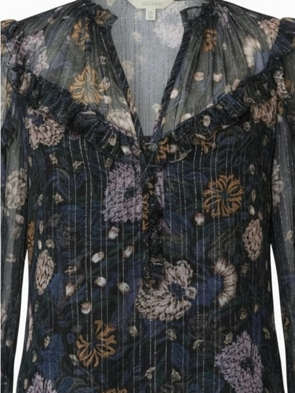 Veronica Beard Alba Silk Metallic Floral Ruffle Blouse + Matching Cami | Size 8 - Picture 4 of 13